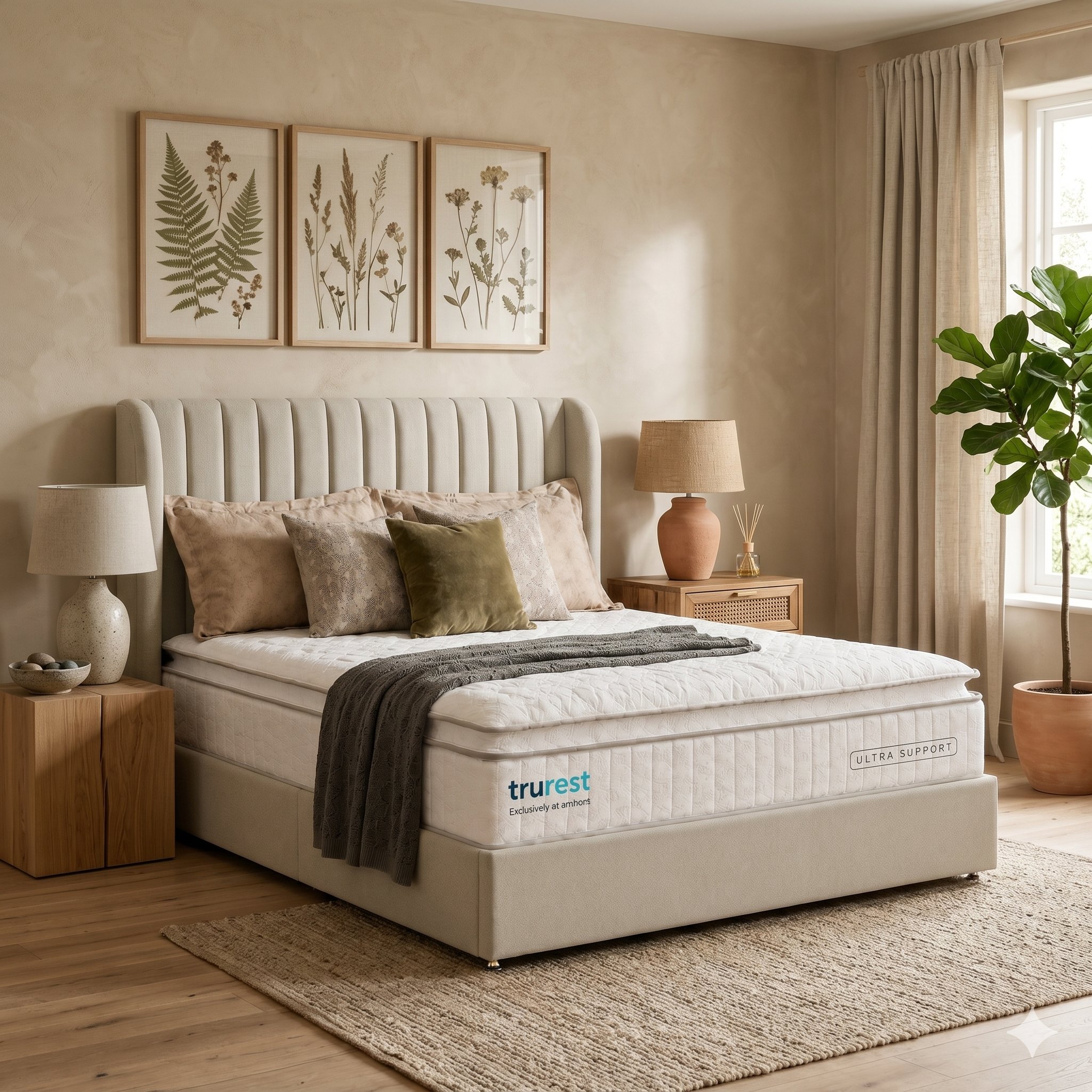 Trurest bed in a warm neutral bedroom setting
