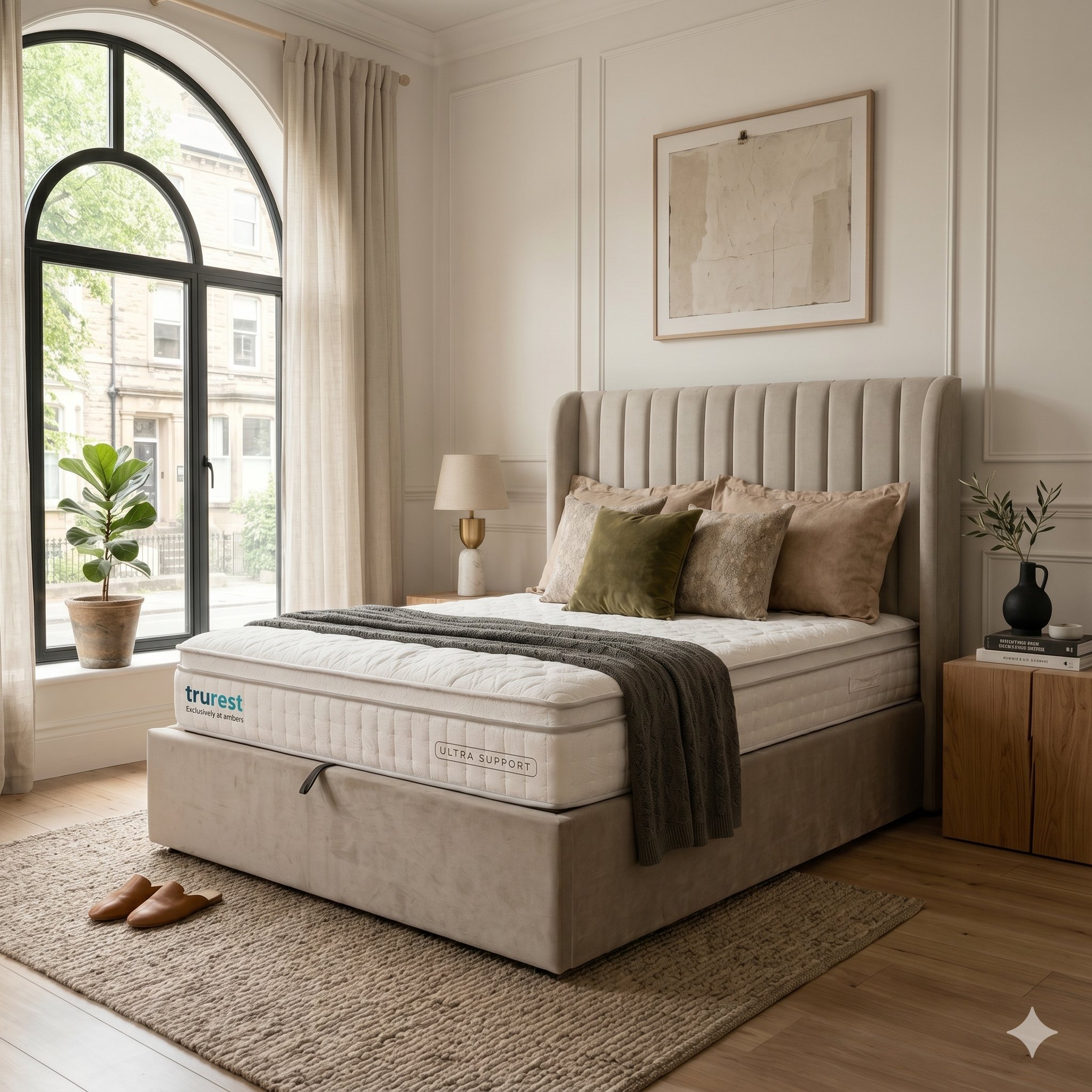 Trurest mattress on a divan bed with matching headboard and storage drawer