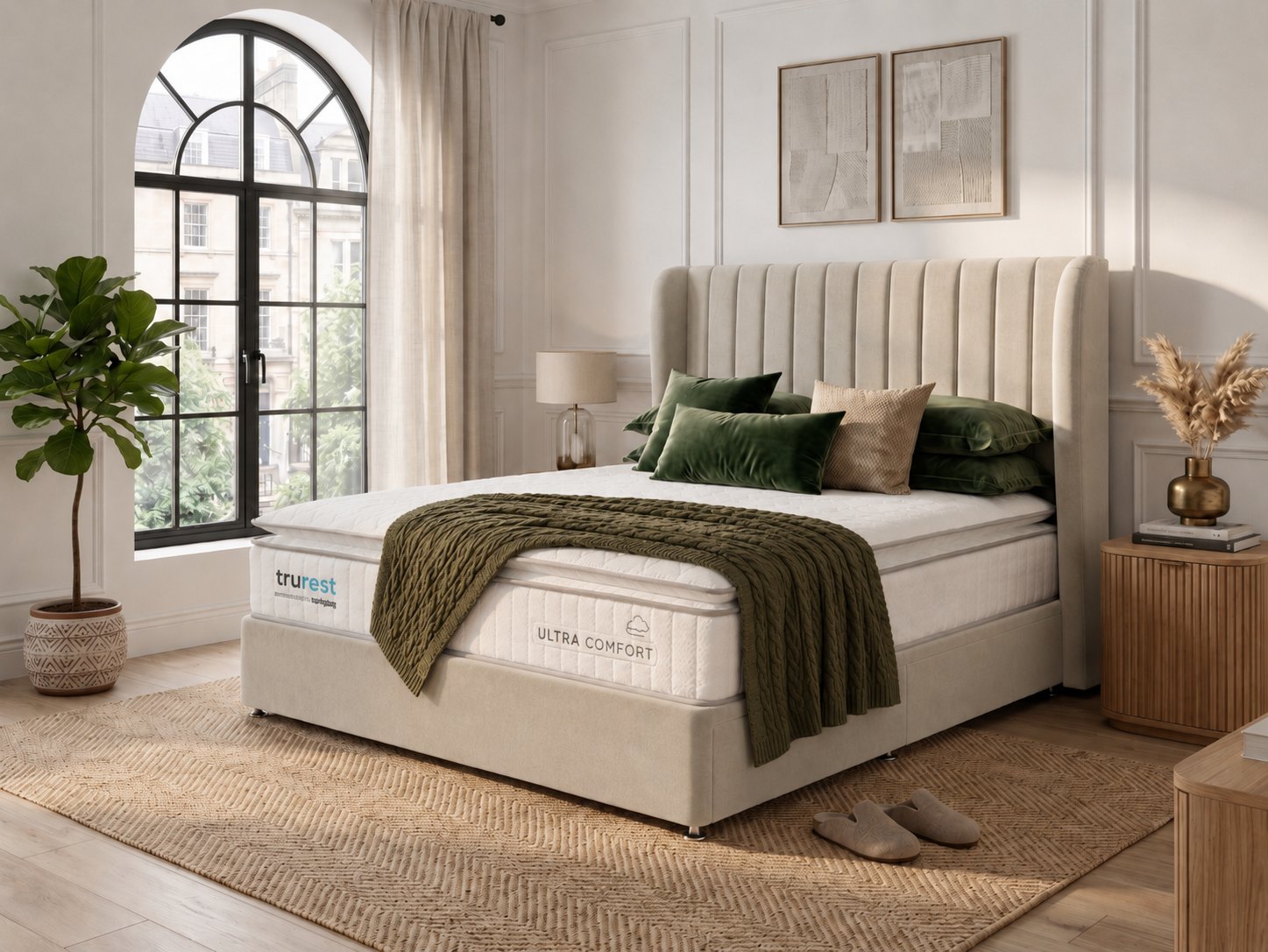 Trurest mattress and matching divan bed in a styled bedroom